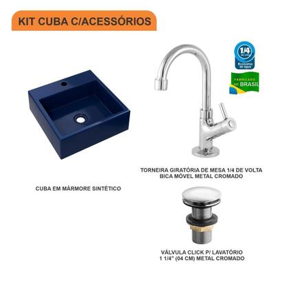 Imagem de Kit Cuba Q355 C/Torneira 1198 Metal + Válvula Click 1 1/2'' (04cm)