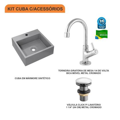 Imagem de Kit Cuba Q355 C/Torneira 1198 Metal + Válvula Click 1 1/2'' (04cm)