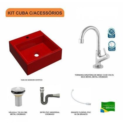 Imagem de Kit Cuba Q355 com Torneira 1198 Metal e Válvula 1 Polegada e Sifão Cromado e Flexível Compace