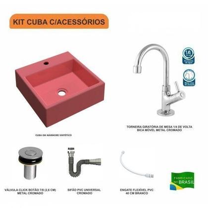 Imagem de Kit Cuba Q355 com Torneira 1198 Metal e Válvula Click 1"B e Sifão Cromado e Flexível Compace