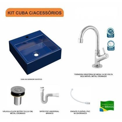 Imagem de Kit Cuba Q355 com Torneira 1198 Metal e Válvula Click 1 Polegada B e Sifão Pvc e Flexível Compace