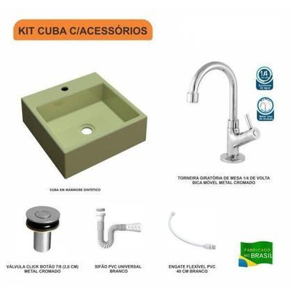 Imagem de Kit Cuba Q355 com Torneira 1198 Metal e Válvula Click 1 Polegada B e Sifão Pvc e Flexível Compace