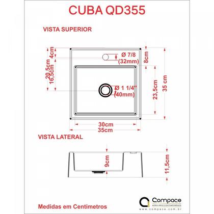 Imagem de Kit Cuba Q355 Torneira 1198 Metal Válvula Click 1 Polegada G Sifão Cromado Flexível Compace