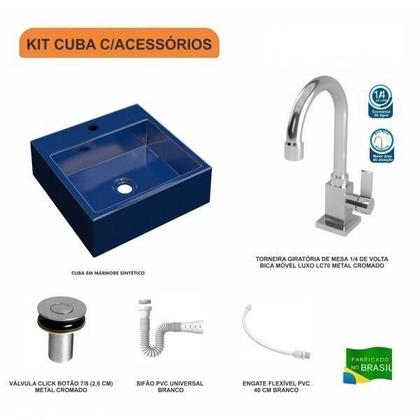 Imagem de Kit Cuba Q355 Torneira Luxo 1195 Metal Válvula Click 1 Polegada B Sifão PVC Flexível Compace