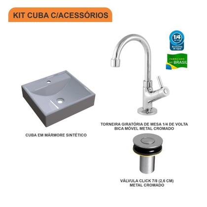 Imagem de Kit Cuba Q39 C/Torneira 1198 Metal + Válvula Click 1''B (2,6cm)