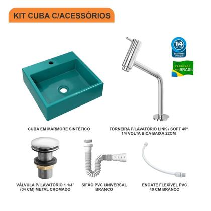 Imagem de Kit Cuba Q395 C/Torneira Pratika 1060 Metal + Válvula Click 1 1/2'' (04cm) + Sifão Pvc + Flexível