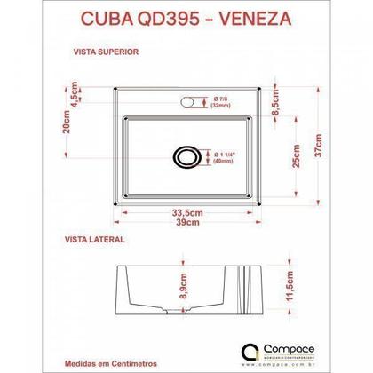 Imagem de Kit Cuba Q395 com Torneira 1198 Metal e Válvula Click 1 1/2" e Sifão Cromado e Flexível Compace