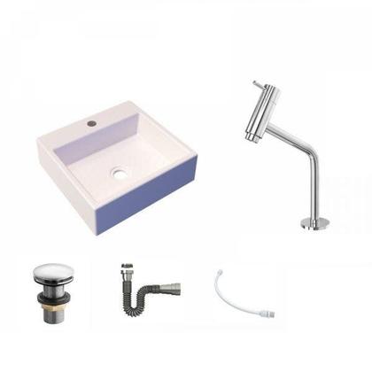 Imagem de Kit Cuba Q395 Torneira Pratika 1060 Metal Válvula Click 1 1/2 Polegada Sifão Cromado Flexível Compac