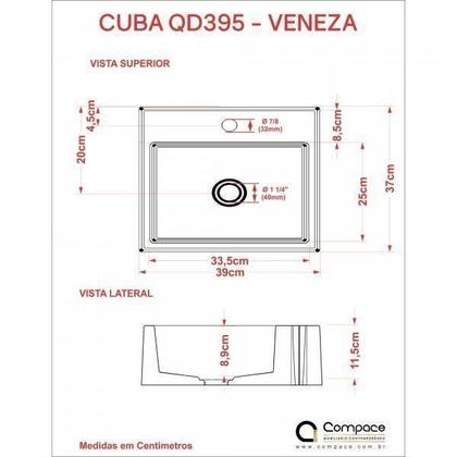 Imagem de Kit Cuba Q395 Torneira Pratika 1060 Metal Válvula Click 1 1/2 Polegada Sifão Cromado Flexível Compac