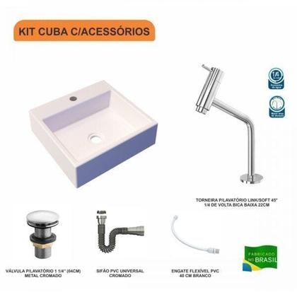 Imagem de Kit Cuba Q395 Torneira Pratika 1060 Metal Válvula Click 1 1/2 Polegada Sifão Cromado Flexível Compac