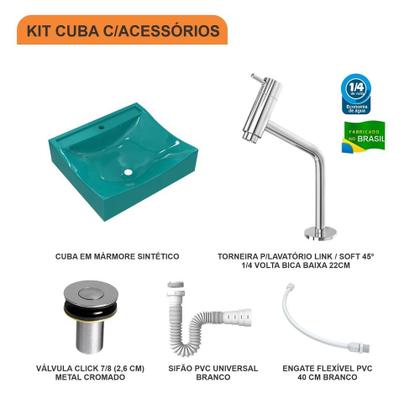 Imagem de Kit Cuba Q440 C/Torneira Pratika 1060 Metal + Válvula Click 1''B (2,6cm) + Sifão Pvc + Flexível
