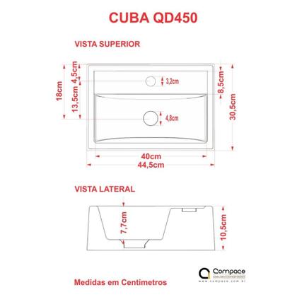 Imagem de Kit Cuba Q45 C/Torneira Luxo 1195 Metal + Válvula Click 1''B (2,6cm) + Sifão Pvc + Flexível