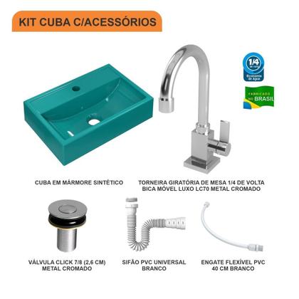 Imagem de Kit Cuba Q45 C/Torneira Luxo 1195 Metal + Válvula Click 1''B (2,6cm) + Sifão Pvc + Flexível