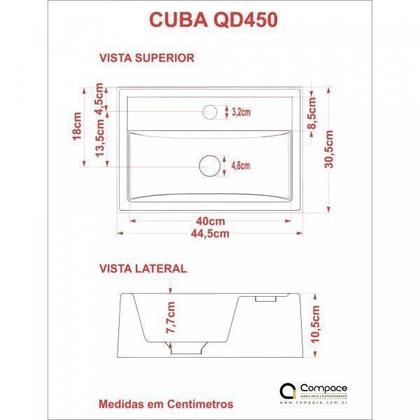 Imagem de Kit Cuba Q45 com Torneira 1198 Metal e Válvula Click 1"B Pol. Sifão PVC e Flexível Compace