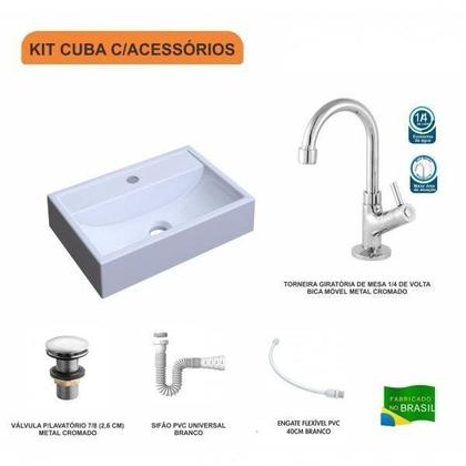 Imagem de Kit Cuba Q45 com Torneira 1198 Metal e Válvula Click 1 Pol. Sifão PVC e Flexível Compace