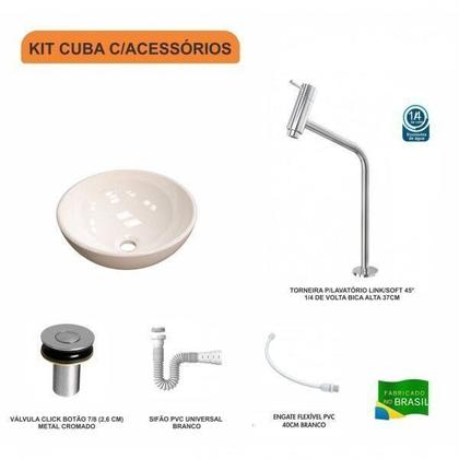 Imagem de Kit Cuba R35 com Torneira Link 1062 Metal e Válvula Click 1 Polegada B e Sifão Pvc e Flexível Compac