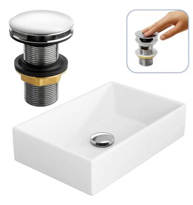 Imagem de Kit Cuba Retangular Banheiro Sobrepor + Válvula Click Inteligente Inox 40x28 Decormobily
