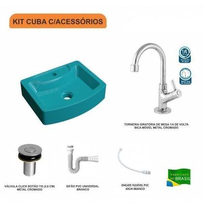 Imagem de Kit Cuba RT41 com Torneira 1198 Metal e Válvula Click 1 Polegada B e Sifão Pvc e Flexível Compace