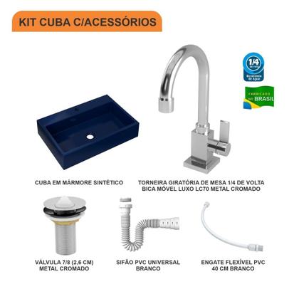 Imagem de Kit Cuba RT55 C/Torneira Luxo 1195 Metal +  Válvula 1'' (2,6cm) + Sifão Pvc + Flexível