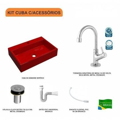 Imagem de Kit Cuba RT55 com Torneira 1198 Metal e Válvula Click 1 Polegada B e Sifão Pvc e Flexível Compace