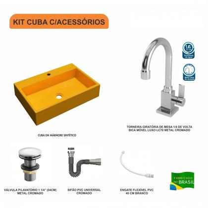 Imagem de Kit Cuba RT55 com Torneira Luxo 1195 Metal e Válvula Click 1 Polegada e Meia e Sifão Cromado e Flexí