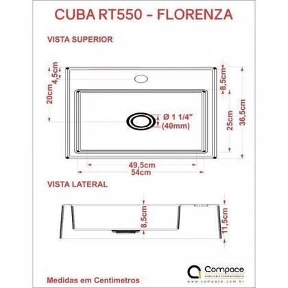 Imagem de Kit Cuba Rt55 com Torneira Pratika 1060 Metal 1/4 Volta Compace