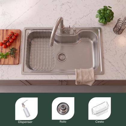 Imagem de Kit Cuba Torneira Pia Gourmet Aço Inox Monocomando Flexivel Bancada Cozinha 50x40cm Kit Completo Cor Prata