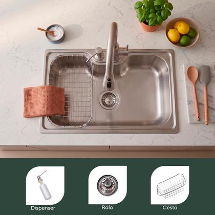 Imagem de Kit Cuba Torneira Pia Gourmet Aço Inox Monocomando Flexivel Bancada Cozinha 50x40cm Kit Completo Cor Prata