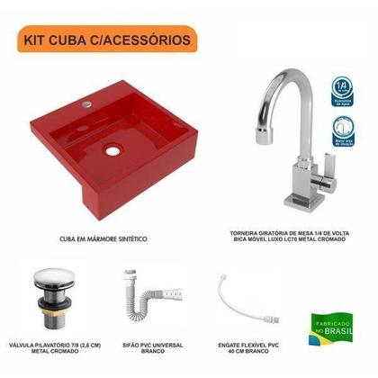 Imagem de Kit Cuba XQ395 Torneira Luxo 1195 Metal Válvula Click 1 Polegada G Sifão PVC Flexível Compace