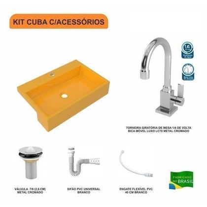 Imagem de Kit Cuba XRT55 Torneira Luxo 1195 Metal Válvula 1 Polegada Sifão PVC Flexível Compace