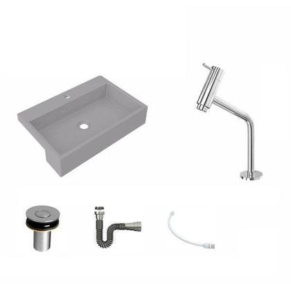 Imagem de Kit Cuba Xrt55 Torneira Pratika 1060 Metal e Válvula Click 1 Polegada B Sifão Flexível Cromado Compa