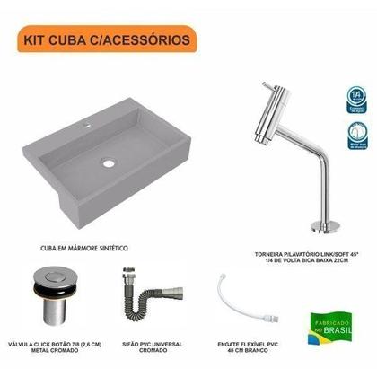 Imagem de Kit Cuba Xrt55 Torneira Pratika 1060 Metal e Válvula Click 1 Polegada B Sifão Flexível Cromado Compa