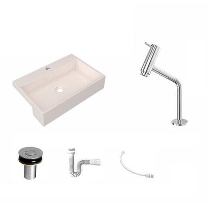 Imagem de Kit Cuba Xrt55 Torneira Pratika 1060 Metal e Válvula Click 1 Polegada B Sifão Flexível Pvc Compace