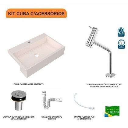 Imagem de Kit Cuba Xrt55 Torneira Pratika 1060 Metal e Válvula Click 1 Polegada B Sifão Flexível Pvc Compace