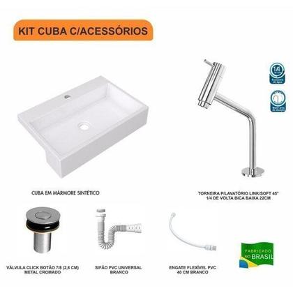 Imagem de Kit Cuba Xrt55 Torneira Pratika 1060 Metal e Válvula Click 1 Polegada B Sifão Flexível Pvc Compace