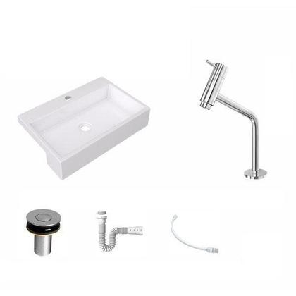 Imagem de Kit Cuba Xrt55 Torneira Pratika 1060 Metal e Válvula Click 1 Polegada B Sifão Flexível Pvc Compace