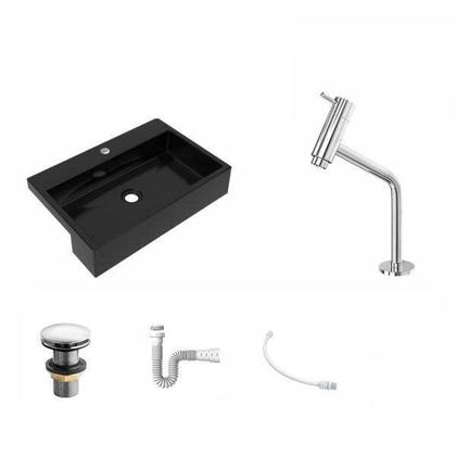 Imagem de Kit Cuba Xrt55 Torneira Pratika 1060 Metal e Válvula Click 1 Polegada G Sifão Flexível Pvc Compace