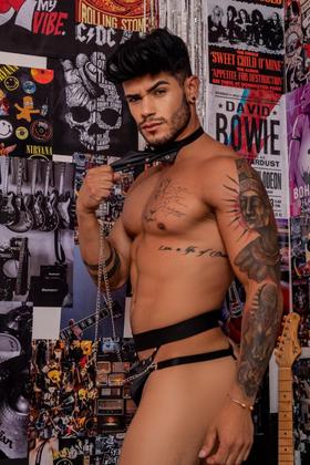 Imagem de Kit Cueca Jockstrap E Coleira Correntes Harness Super Sexy