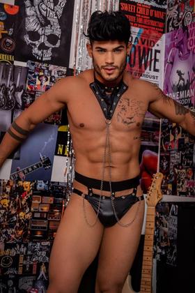 Imagem de Kit Cueca Jockstrap E Coleira Correntes Harness Super Sexy