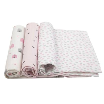 Imagem de Kit cueiro papi 4204 80x80cm com 3 rosa 100% algodão