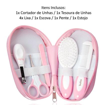 Imagem de Kit Cuidados Bebê Escova Cortador Aspirador Rosa Buba 10 Pçs
