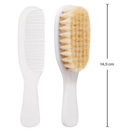 Imagem de Kit Cuidados Escova e Pente Buba Cerdas Naturais Branco