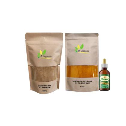 Imagem de Kit: Cúrcuma Pura 100g + Gengibre em pó 100g + Própolis Verde 30ml