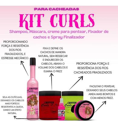 Imagem de Kit Curls Coiffer shampoo mascara Fixador Creme de Pentear Selante Anti-Frizz p/Cabelos Crespos