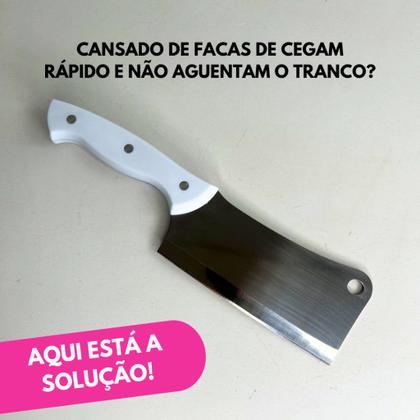 Imagem de Kit Cutelo Machadinha Inox 6” Profissional Chef Facão Cozinha Açougueiro Cabo Branco C/ 1, 2 Ou 3 Un