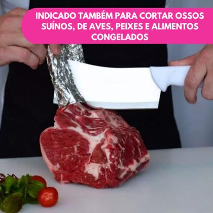 Imagem de Kit Cutelo Machadinha Inox 6” Profissional Chef Facão Cozinha Açougueiro Cabo Branco C/ 1, 2 Ou 3 Un