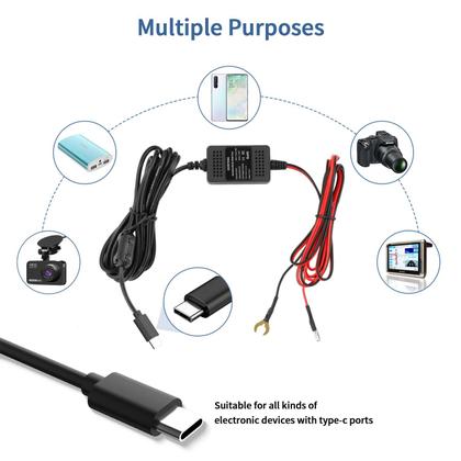 Imagem de Kit Dash Cam Hardwire tipo C USB 12V-24V a 5V com cabo de 4m