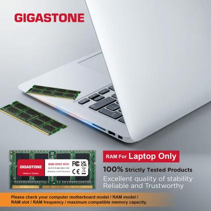 Imagem de Kit DDR3 RAM Gigastone de 64 GB (8 x 8 GB) Notebook SODIMM de 1600 MHz