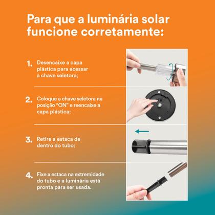 Imagem de Kit de 10 Balizadores Cromado 6000K - Luminária solar para jardim tipo Balizador Cromado - 6000K