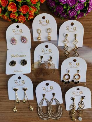 Imagem de Kit De 12 Pares Brincos Grandes Folheado Banhado